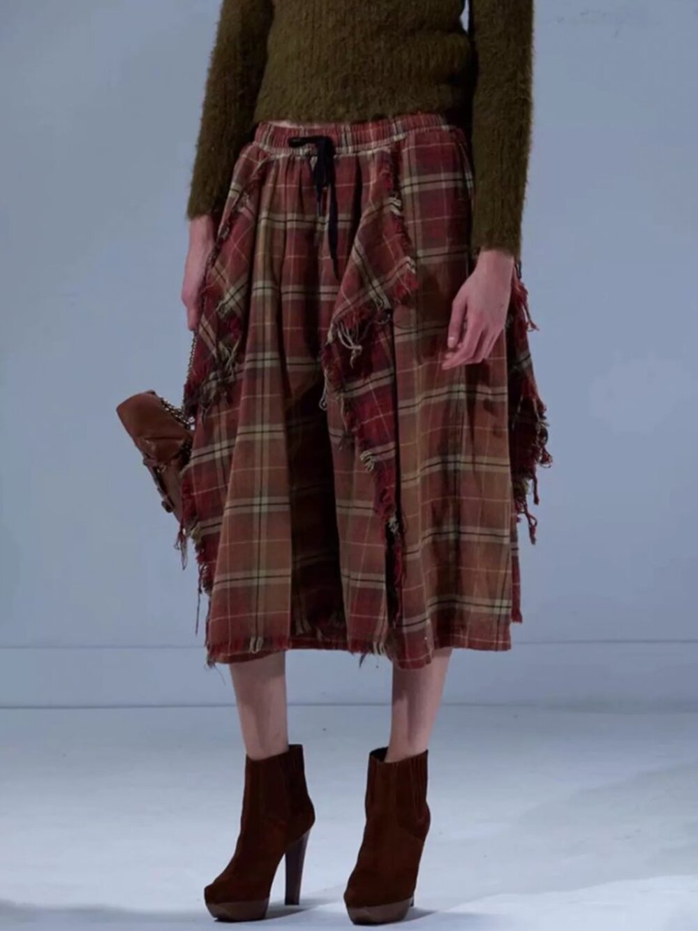 NWT R13 Overlay Deconstructed Pants Bleached Red / Ecru Plaid